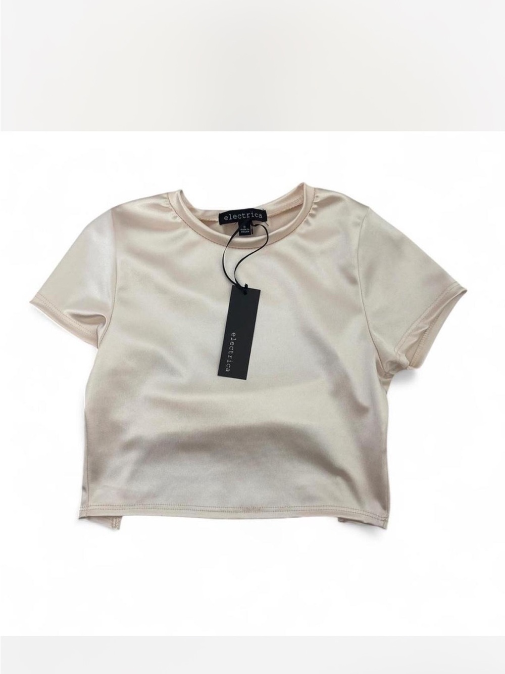 Electric Family Satin Crop Tee in Soft Champagne Beige